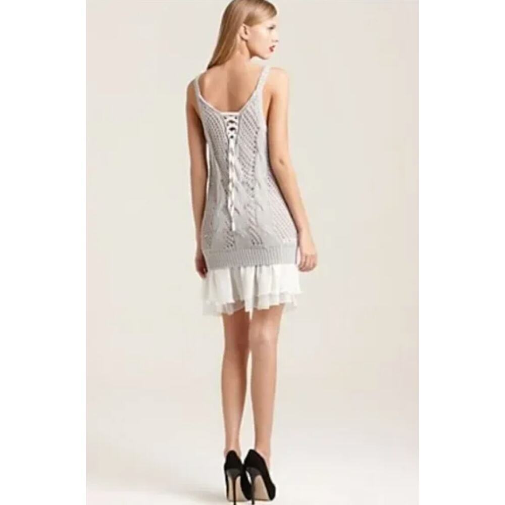 Free People Angel Cable Crochet Tunic Dress Women's Gray White Size Small